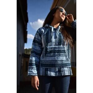 Baja Joe Unisex Soft Hippie Drug Rug Poncho Hooded Sweatshirt Size S Black White